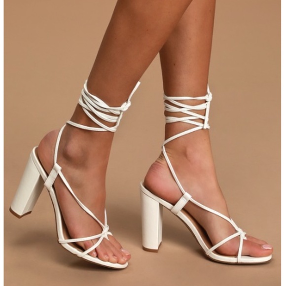 Vegan Leather Marc White Lace-Up Heels - Picture 2 of 6